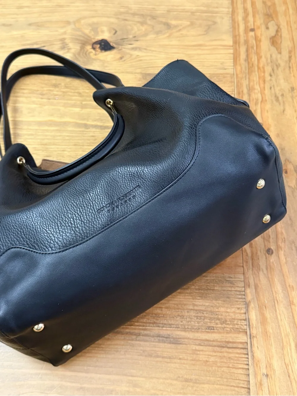 Sondra Robert’s Squared Black Pebble Leather Convertible Hobo Bag